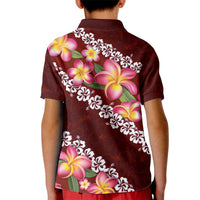 Oxblood Polynesia Kid Polo Shirt Plumeria With Hibiscus Pattern Tropical Vibes LT14 - Polynesian Pride