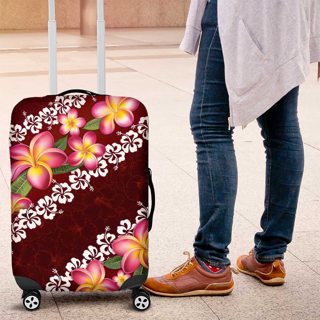 Oxblood Polynesia Luggage Cover Plumeria With Hibiscus Pattern Tropical Vibes LT14 Oxblood - Polynesian Pride