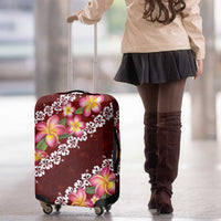 Oxblood Polynesia Luggage Cover Plumeria With Hibiscus Pattern Tropical Vibes LT14 - Polynesian Pride