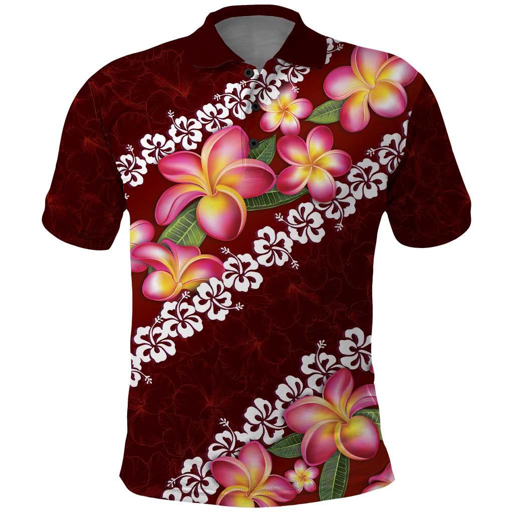 Oxblood Polynesia Polo Shirt Plumeria With Hibiscus Pattern Tropical Vibes LT14 Oxblood - Polynesian Pride