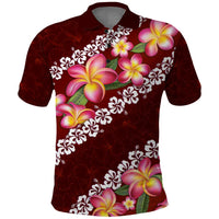 Oxblood Polynesia Polo Shirt Plumeria With Hibiscus Pattern Tropical Vibes LT14 Oxblood - Polynesian Pride