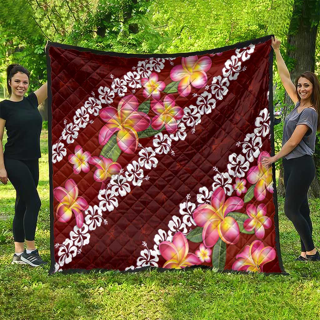 Oxblood Polynesia Quilt Plumeria With Hibiscus Pattern Tropical Vibes LT14 - Polynesian Pride