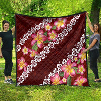 Oxblood Polynesia Quilt Plumeria With Hibiscus Pattern Tropical Vibes LT14 - Polynesian Pride