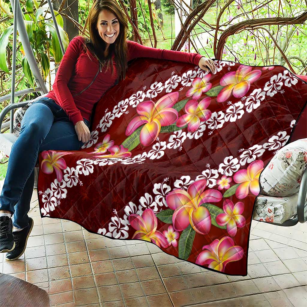 Oxblood Polynesia Quilt Plumeria With Hibiscus Pattern Tropical Vibes LT14 - Polynesian Pride