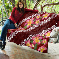 Oxblood Polynesia Quilt Plumeria With Hibiscus Pattern Tropical Vibes LT14 - Polynesian Pride