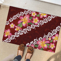 Oxblood Polynesia Rubber Doormat Plumeria With Hibiscus Pattern Tropical Vibes