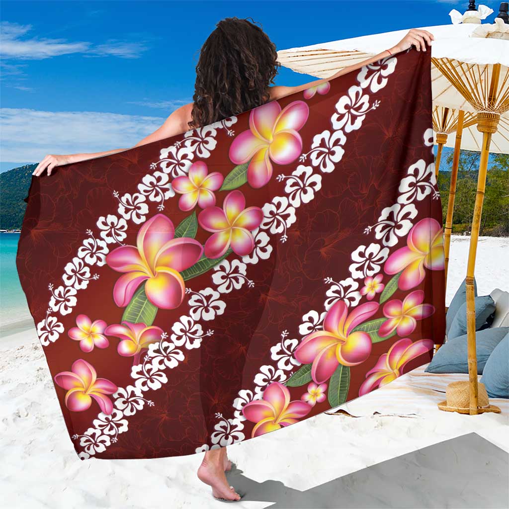 Oxblood Polynesia Sarong Plumeria With Hibiscus Pattern Tropical Vibes