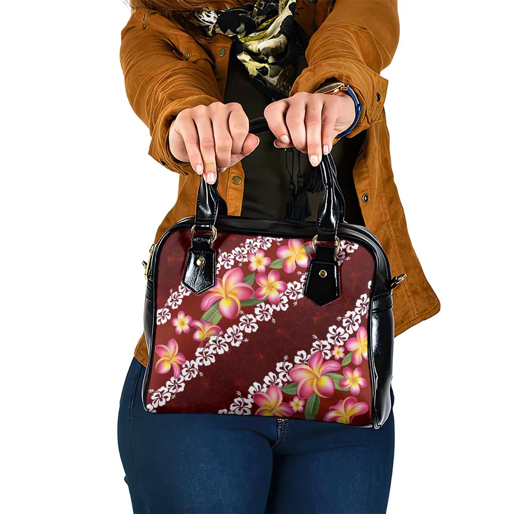 Oxblood Polynesia Shoulder Handbag Plumeria With Hibiscus Pattern Tropical Vibes LT14 One Size Oxblood - Polynesian Pride