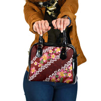 Oxblood Polynesia Shoulder Handbag Plumeria With Hibiscus Pattern Tropical Vibes LT14 One Size Oxblood - Polynesian Pride