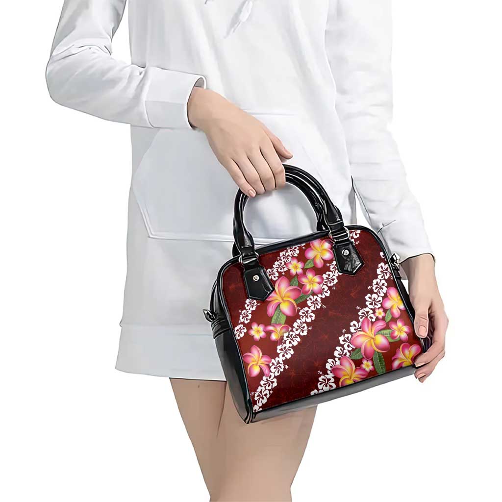 Oxblood Polynesia Shoulder Handbag Plumeria With Hibiscus Pattern Tropical Vibes LT14 - Polynesian Pride