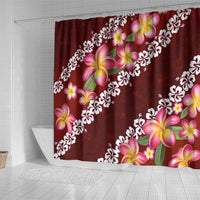 Oxblood Polynesia Shower Curtain Plumeria With Hibiscus Pattern Tropical Vibes LT14 - Polynesian Pride
