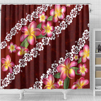 Oxblood Polynesia Shower Curtain Plumeria With Hibiscus Pattern Tropical Vibes LT14 - Polynesian Pride