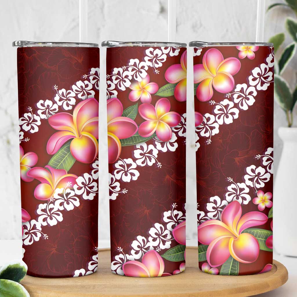 Oxblood Polynesia Skinny Tumbler Plumeria With Hibiscus Pattern Tropical Vibes