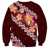 Oxblood Polynesia Sweatshirt Plumeria With Hibiscus Pattern Tropical Vibes