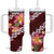 Oxblood Polynesia Tumbler With Handle Plumeria With Hibiscus Pattern Tropical Vibes