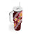 Oxblood Polynesia Tumbler With Handle Plumeria With Hibiscus Pattern Tropical Vibes