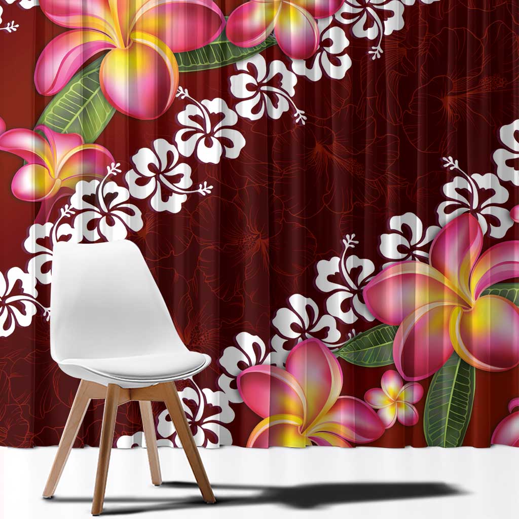 Oxblood Polynesia Window Curtain Plumeria With Hibiscus Pattern Tropical Vibes
