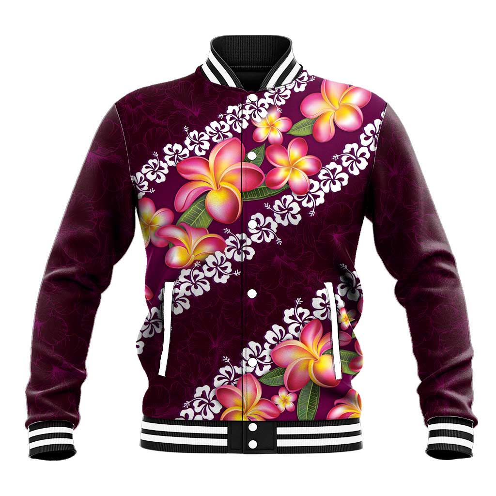 Pink Polynesia Baseball Jacket Plumeria With Hibiscus Pattern Tropical Vibes LT14 Unisex Pink - Polynesian Pride