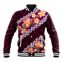 Pink Polynesia Baseball Jacket Plumeria With Hibiscus Pattern Tropical Vibes