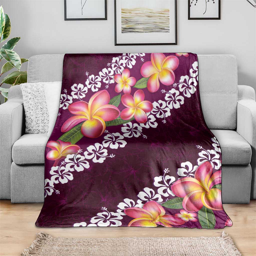 Pink Polynesia Blanket Plumeria With Hibiscus Pattern Tropical Vibes