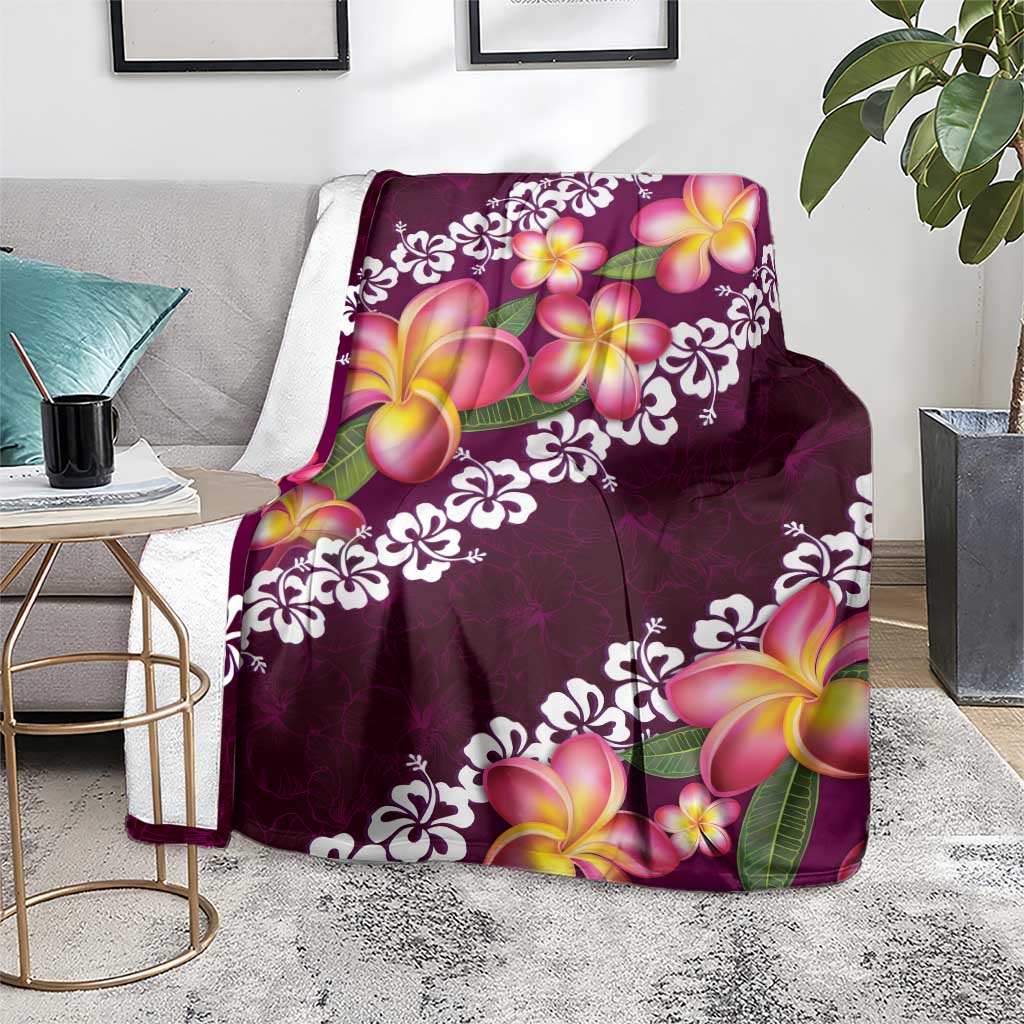 Pink Polynesia Blanket Plumeria With Hibiscus Pattern Tropical Vibes