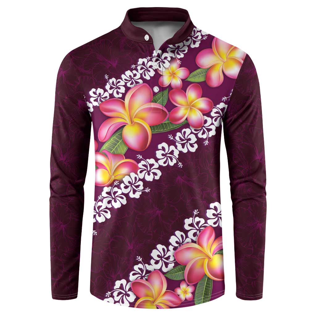 Pink Polynesia Button Sweatshirt Plumeria With Hibiscus Pattern Tropical Vibes LT14 Pink - Polynesian Pride