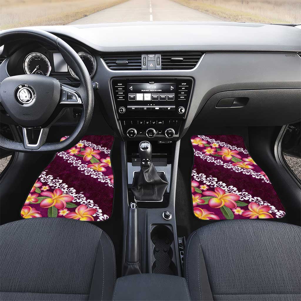 Pink Polynesia Car Mats Plumeria With Hibiscus Pattern Tropical Vibes