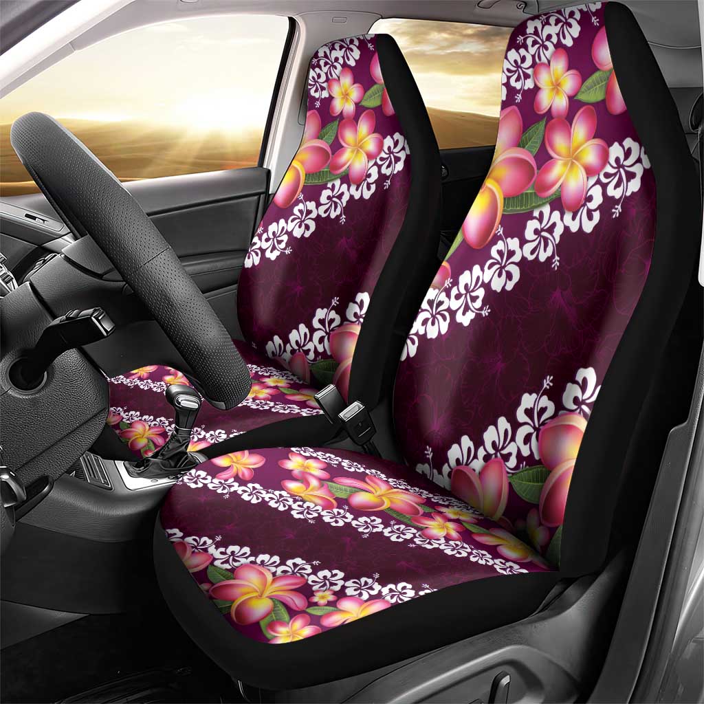 Pink Polynesia Car Seat Cover Plumeria With Hibiscus Pattern Tropical Vibes