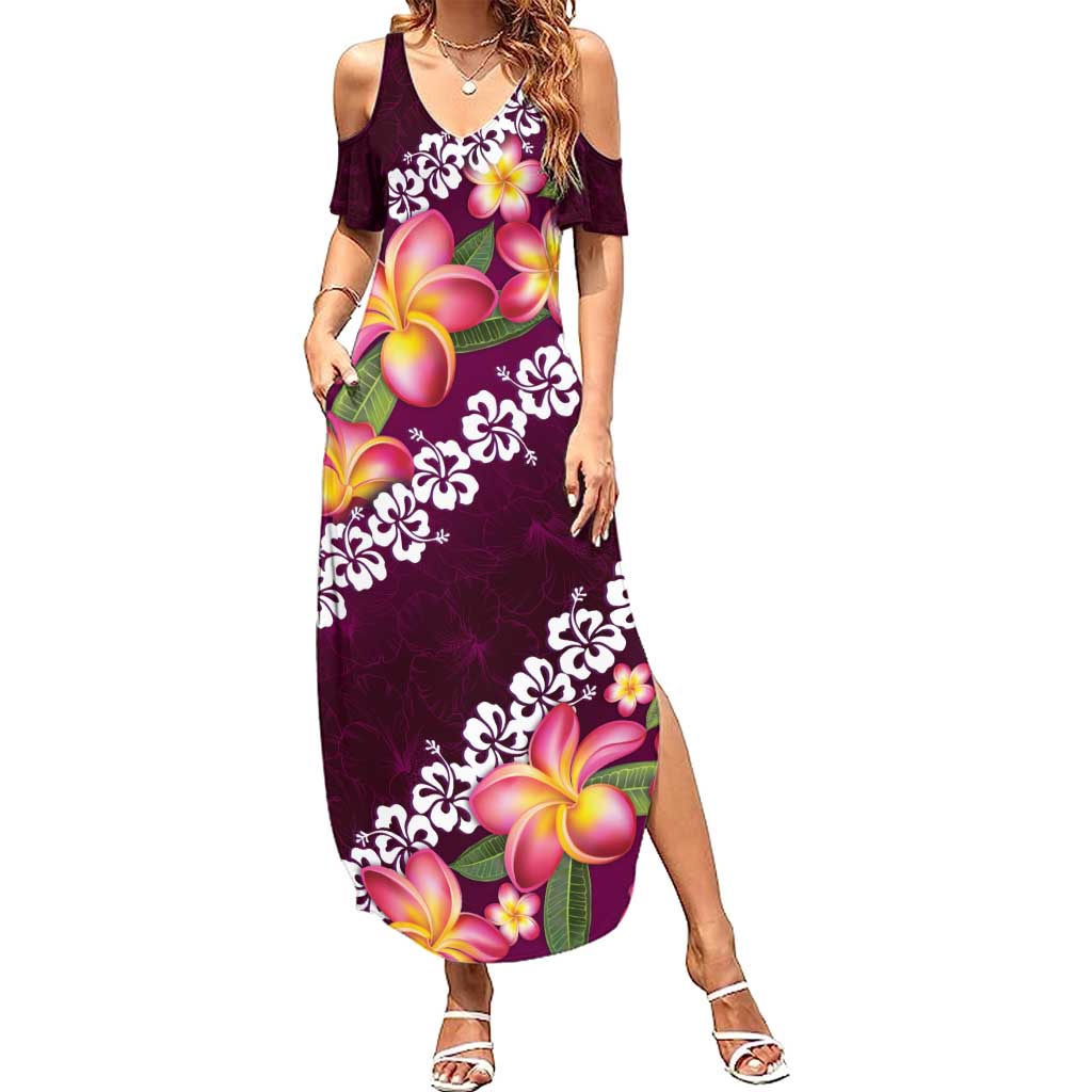 Pink Polynesia Family Matching Summer Maxi Dress and Hawaiian Shirt Plumeria With Hibiscus Pattern Tropical Vibes