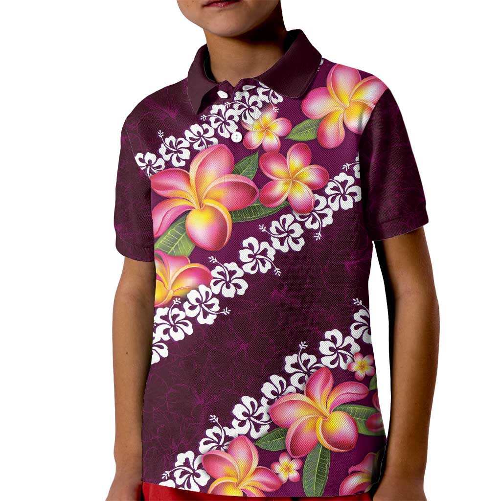 Pink Polynesia Kid Polo Shirt Plumeria With Hibiscus Pattern Tropical Vibes LT14 Kid Pink - Polynesian Pride