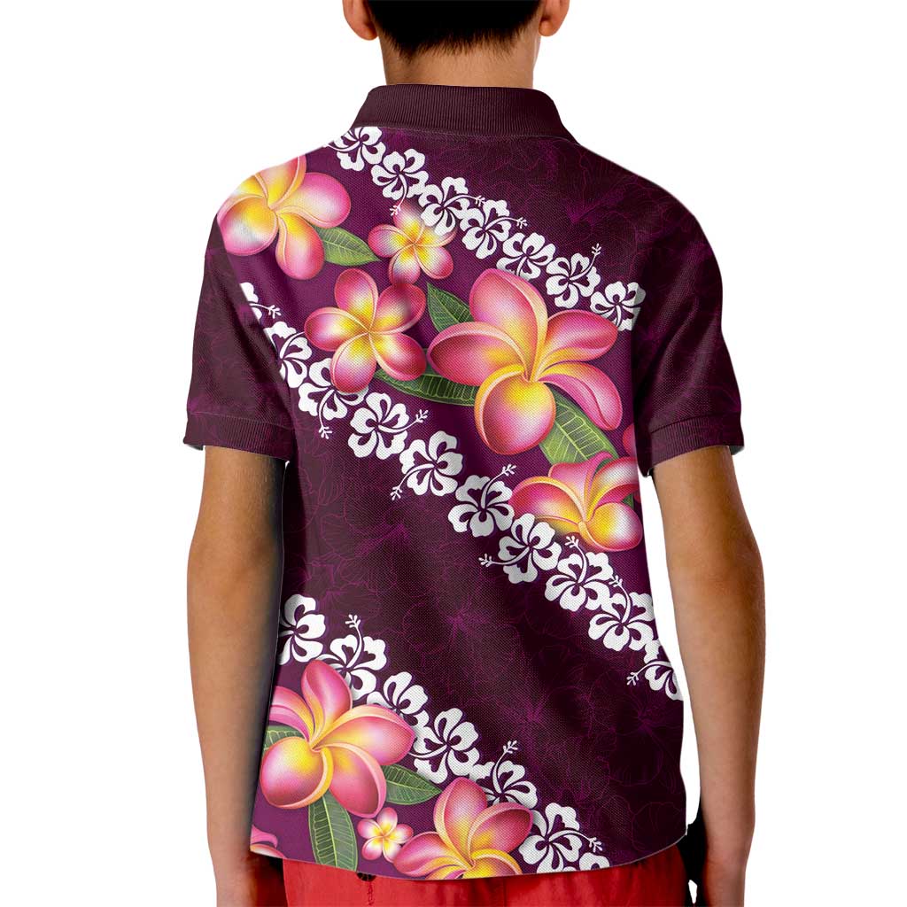 Pink Polynesia Kid Polo Shirt Plumeria With Hibiscus Pattern Tropical Vibes LT14 - Polynesian Pride