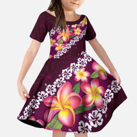 Pink Polynesia Kid Short Sleeve Dress Plumeria With Hibiscus Pattern Tropical Vibes