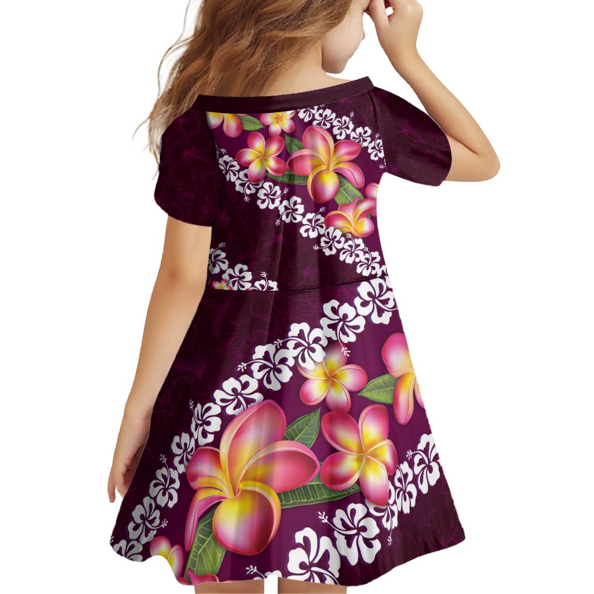 Pink Polynesia Kid Short Sleeve Dress Plumeria With Hibiscus Pattern Tropical Vibes