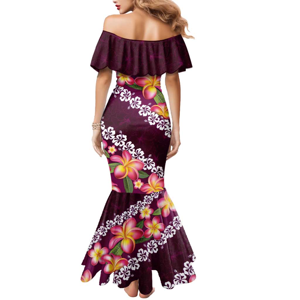Pink Polynesia Mermaid Dress Plumeria With Hibiscus Pattern Tropical Vibes LT14 - Polynesian Pride
