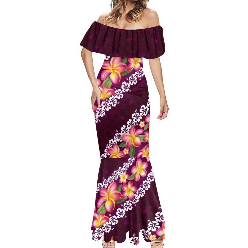 Pink Polynesia Mermaid Dress Plumeria With Hibiscus Pattern Tropical Vibes LT14 - Polynesian Pride