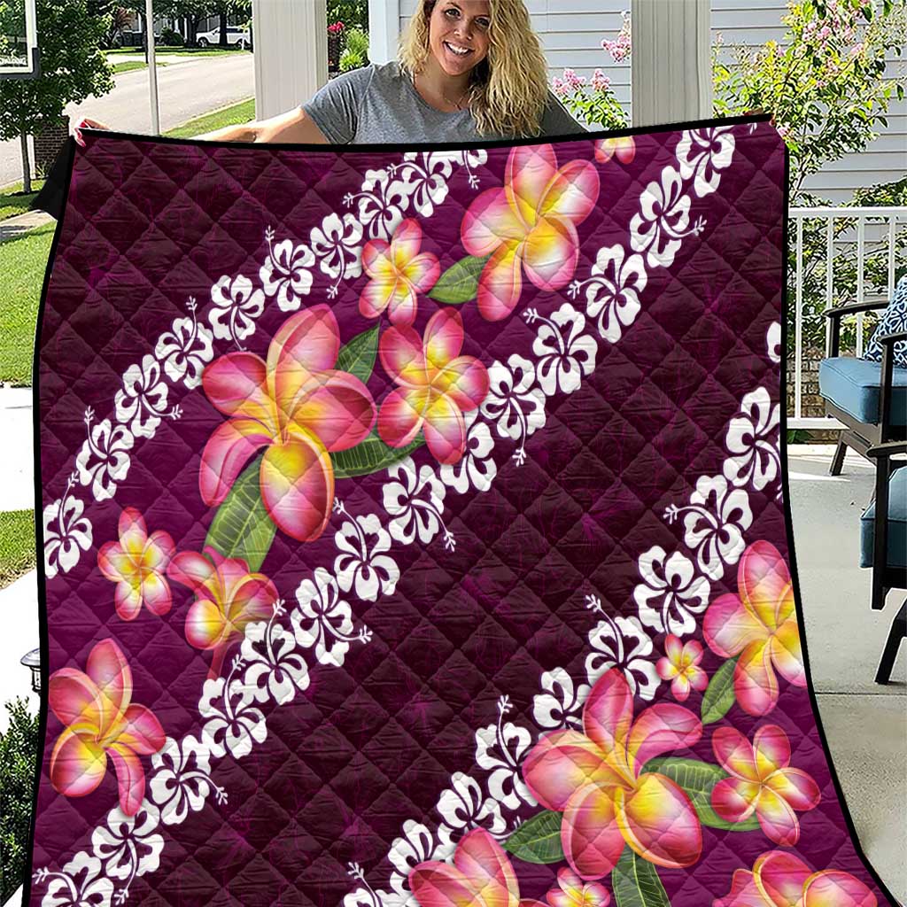 Pink Polynesia Quilt Plumeria With Hibiscus Pattern Tropical Vibes LT14 Pink - Polynesian Pride