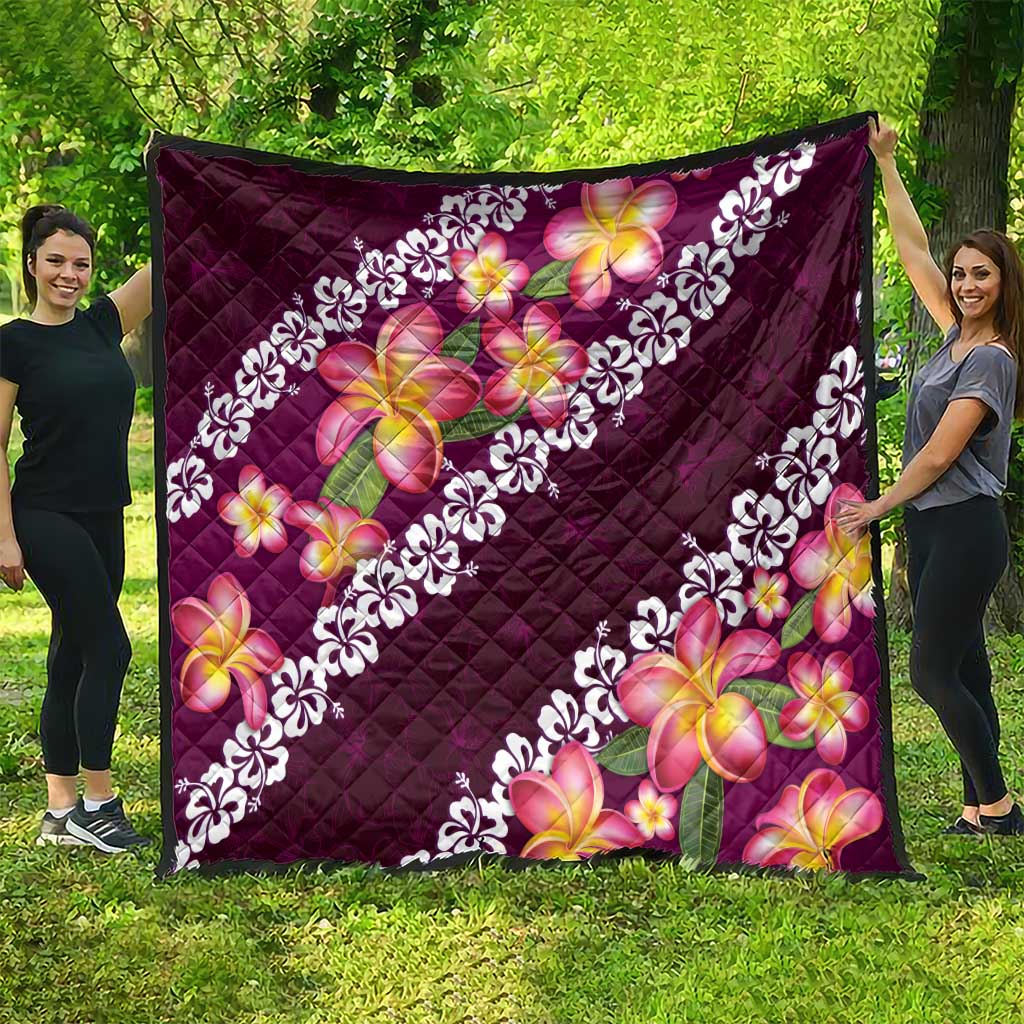 Pink Polynesia Quilt Plumeria With Hibiscus Pattern Tropical Vibes LT14 - Polynesian Pride