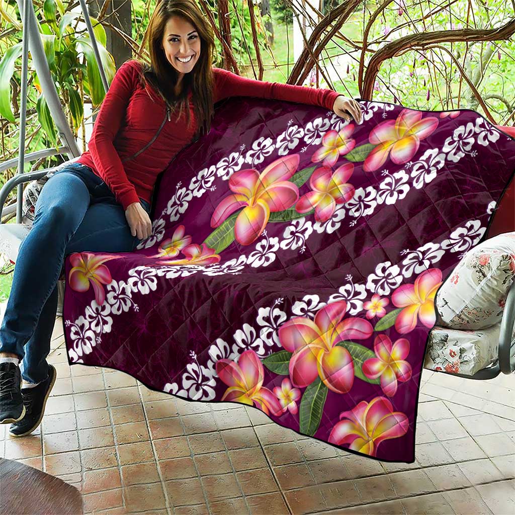Pink Polynesia Quilt Plumeria With Hibiscus Pattern Tropical Vibes LT14 - Polynesian Pride
