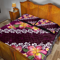 Pink Polynesia Quilt Bed Set Plumeria With Hibiscus Pattern Tropical Vibes
