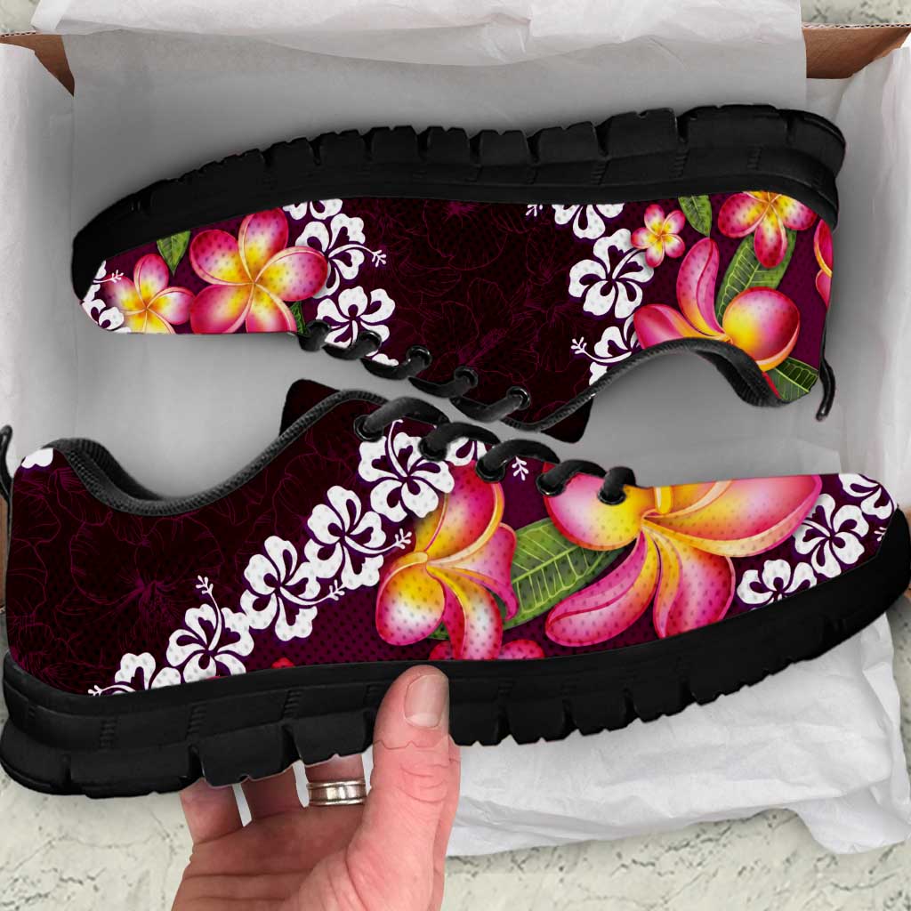 Pink Polynesia Sneakers Plumeria With Hibiscus Pattern Tropical Vibes