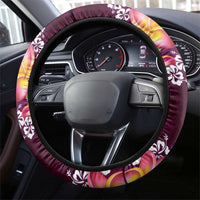Pink Polynesia Steering Wheel Cover Plumeria With Hibiscus Pattern Tropical Vibes