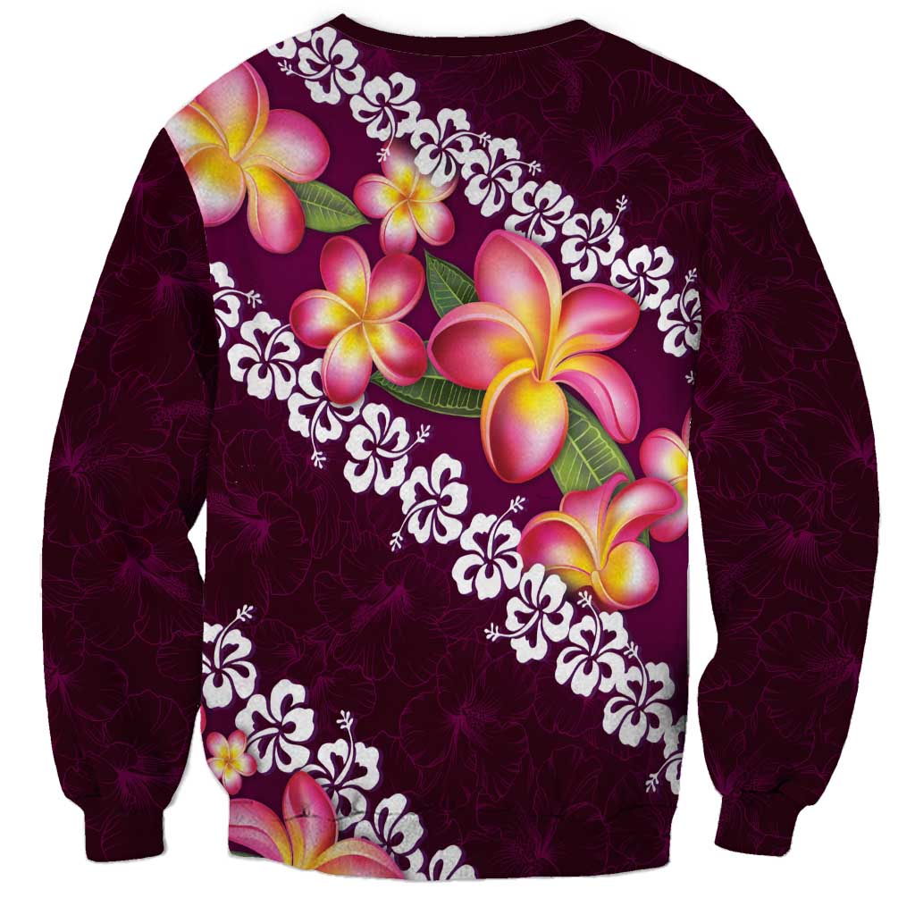Pink Polynesia Sweatshirt Plumeria With Hibiscus Pattern Tropical Vibes
