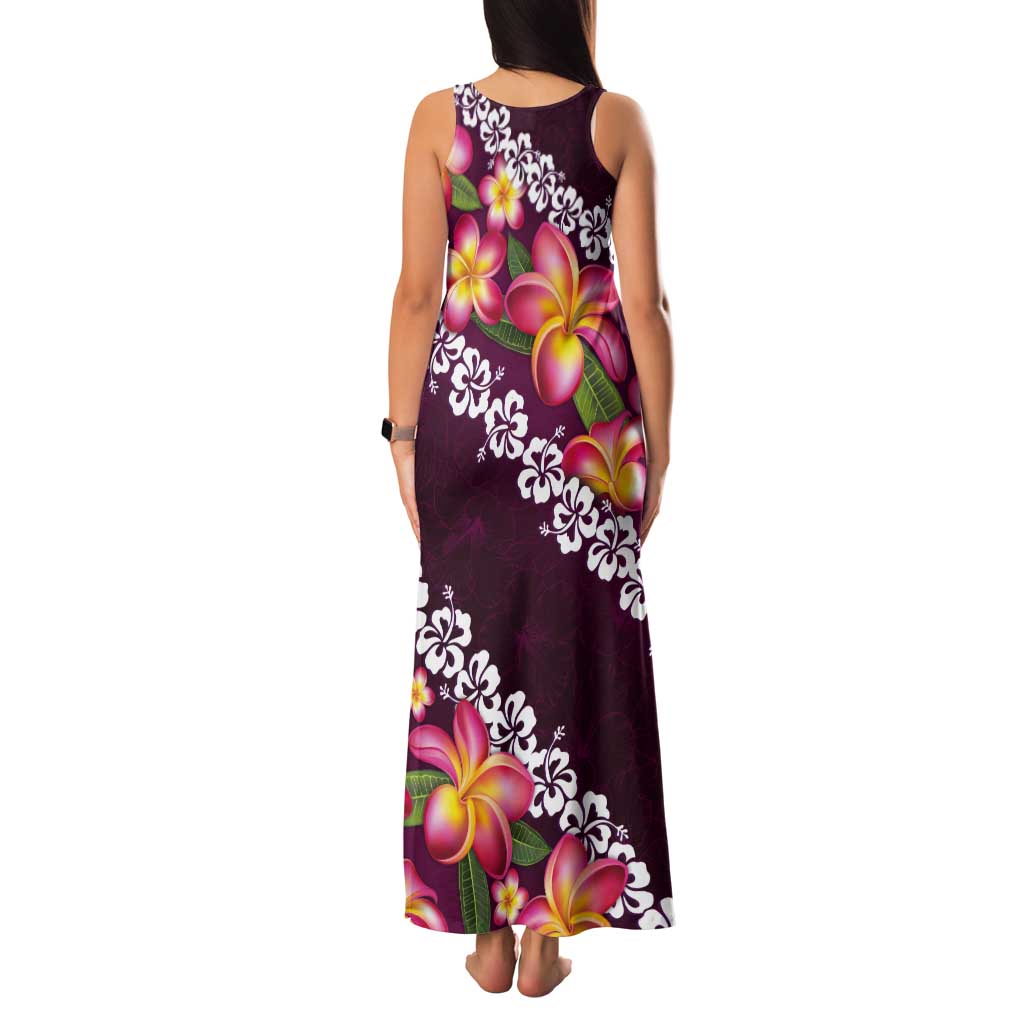 Pink Polynesia Tank Maxi Dress Plumeria With Hibiscus Pattern Tropical Vibes LT14 - Polynesian Pride
