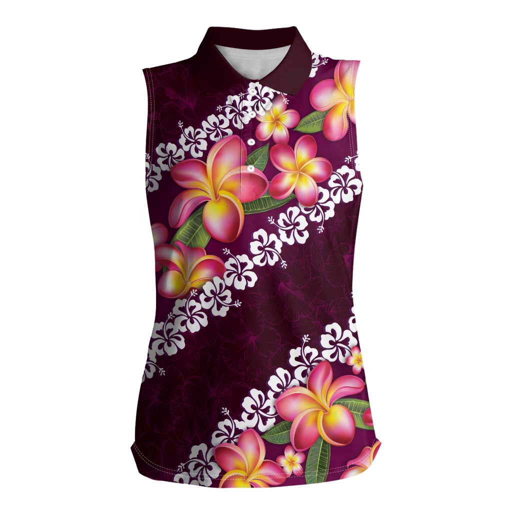 Pink Polynesia Women Sleeveless Polo Shirt Plumeria With Hibiscus Pattern Tropical Vibes LT14 Female Pink - Polynesian Pride
