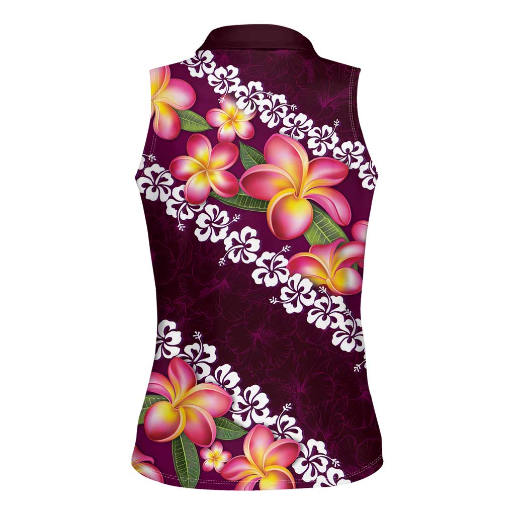 Pink Polynesia Women Sleeveless Polo Shirt Plumeria With Hibiscus Pattern Tropical Vibes LT14 - Polynesian Pride