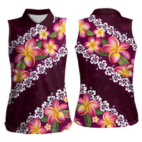 Pink Polynesia Women Sleeveless Polo Shirt Plumeria With Hibiscus Pattern Tropical Vibes LT14 - Polynesian Pride