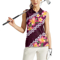 Pink Polynesia Women Sleeveless Polo Shirt Plumeria With Hibiscus Pattern Tropical Vibes LT14 - Polynesian Pride