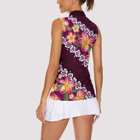 Pink Polynesia Women Sleeveless Polo Shirt Plumeria With Hibiscus Pattern Tropical Vibes LT14 - Polynesian Pride