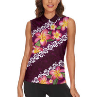 Pink Polynesia Women Sleeveless Polo Shirt Plumeria With Hibiscus Pattern Tropical Vibes LT14 - Polynesian Pride