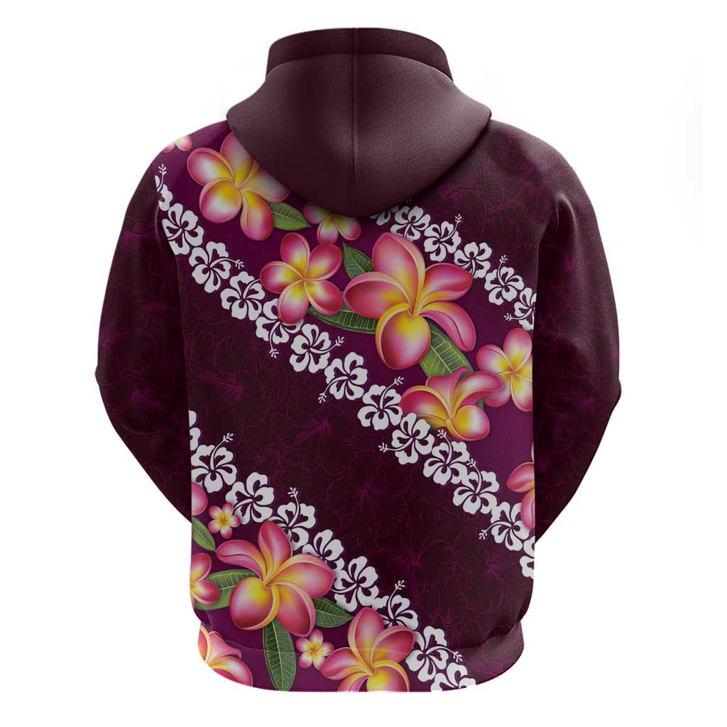 Pink Polynesia Zip Hoodie Plumeria With Hibiscus Pattern Tropical Vibes
